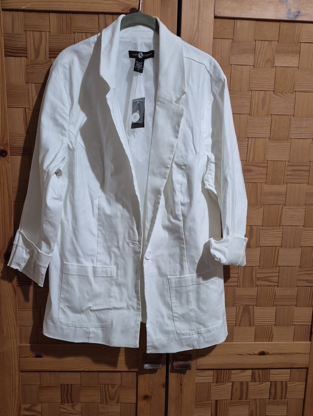 Ashley Stewart White Relaxed Blazer with Patch Pockets